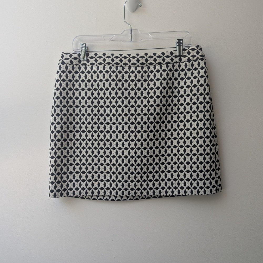 Banana Republic Mini Skirt Black White Geometric Jacquard Sz 12 Mod Office